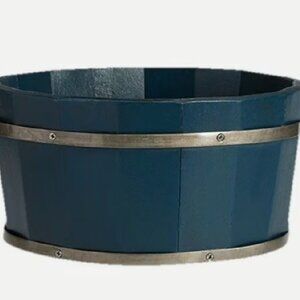 RARE Pottery Barn Wood Bucket Catchall Bowl BLUE | 11" x 5.5” Barrel Style Decor